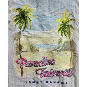 TOMMY BAHAMA Embroidered Paradise Fairway Tiki Bar Boating Camp Shirt XL Silk